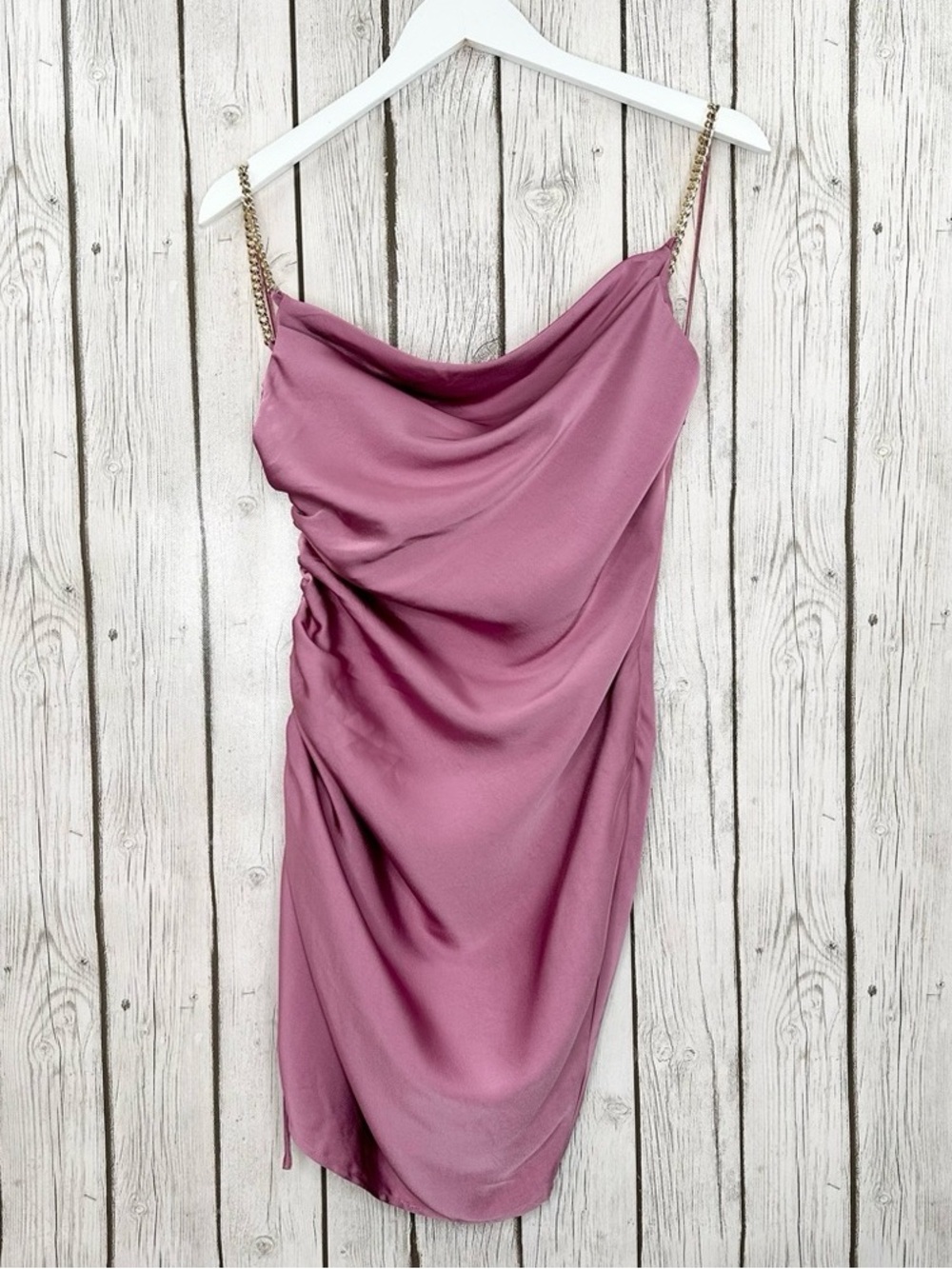 Satin Cowl Neck Slip Dress in Dusty Rose